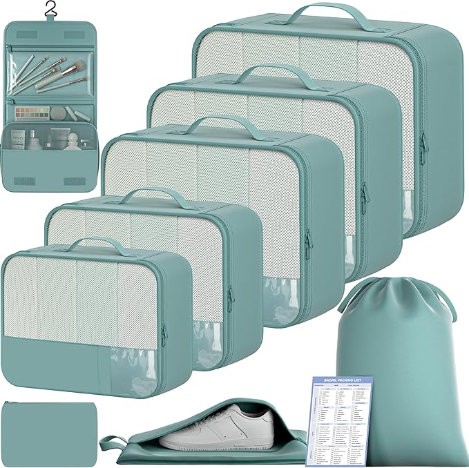 BAGAIL 9 Set Packing Cubes with Packing List Luggage Packing Organizers for Travel Accessories