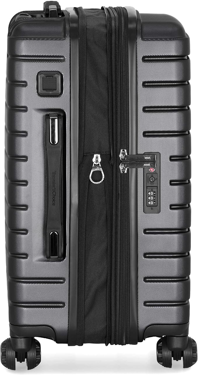 Traveler's Choice Archer Polycarbonate Hardside Spinner Luggage Set, Tie Down Straps, Grey, Carry-On 21-Inch