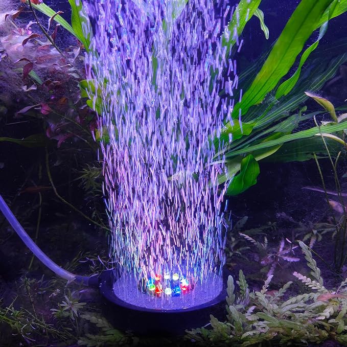 NICREW Multi-Colored Aquarium LED Bubbler Stone Disk, Fish Tank Bubbler with Auto Color Changing LEDs