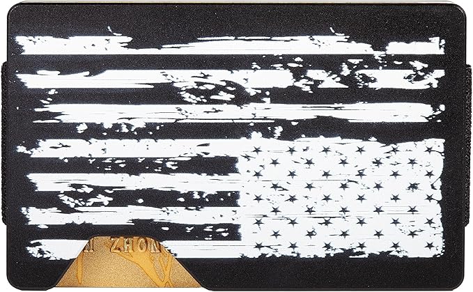 Carbon Fiber Minimalist Wallet for Men Credit Card Holder Money Clip & Cash Strap Slim RFID Mens Wallets(Patriot-Black Flag)