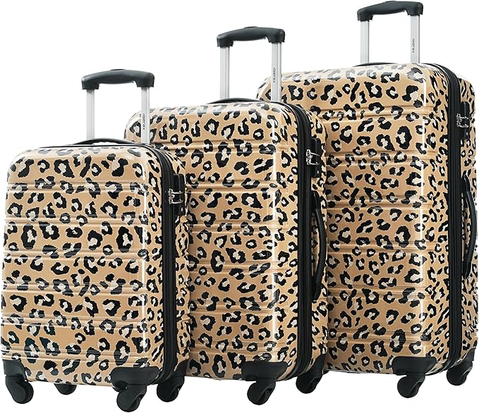 Merax Suitcase Set, Hardshell Luggage Sets 3 Piece with Spinner Wheels, Expandable Durable Suitcase with TSA Lock Lightweight 20" 24" 28", Brown Leopard