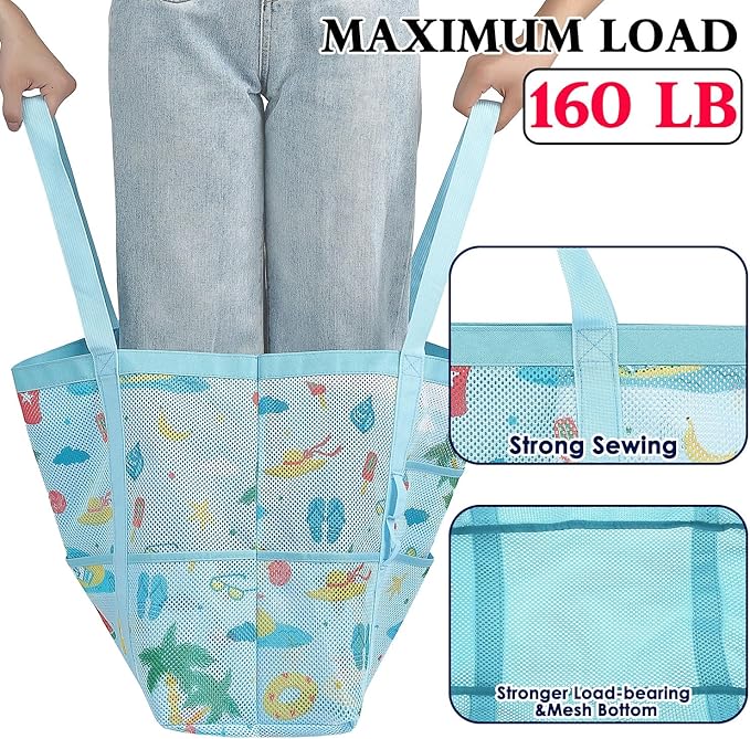 Fammart Mesh Beach Bag, Large Beach Tote with Zipper Pocket, Toys Pool Bag for Family Travel Vacation Cruise Essentials