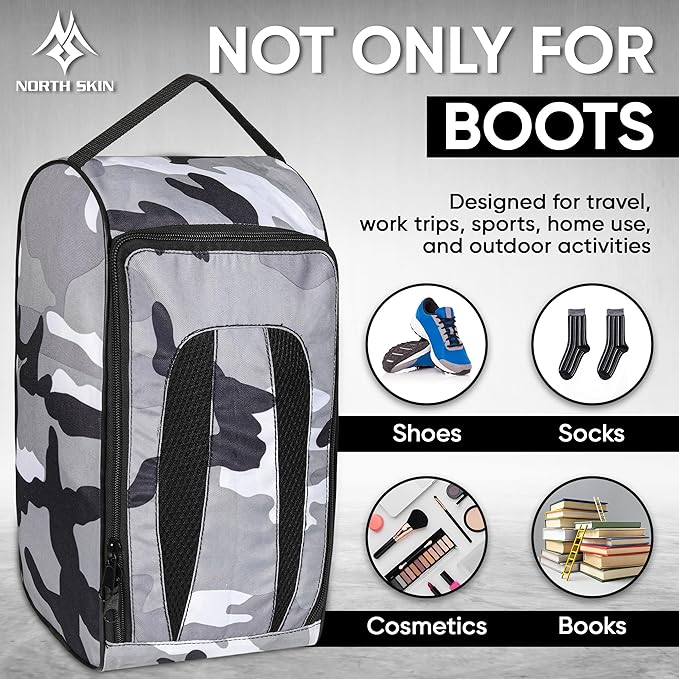 Shoe Bag Waterproof Sports Golf Boot Bag | Odor-Resistant Gym Kit Organiser Storage | Hiking Travel Dust-Proof Storage Bag for Wellington, Cowboy, Football, Rugby, Cricket Shoe (Gray Camo)