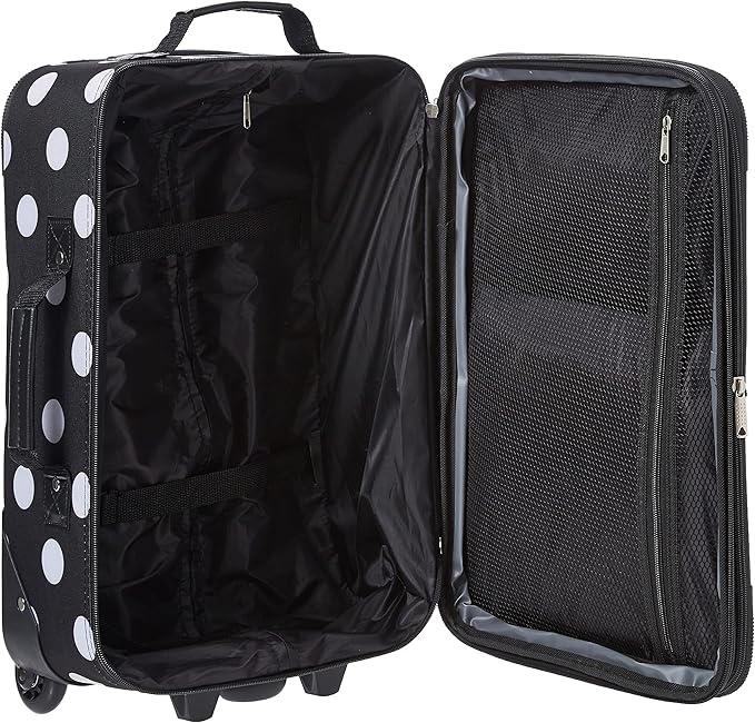 Rockland Fashion Softside Upright Luggage Set,Expandable, Telescopic Handle, Wheel, Black Dot, 2-Piece (14/19)