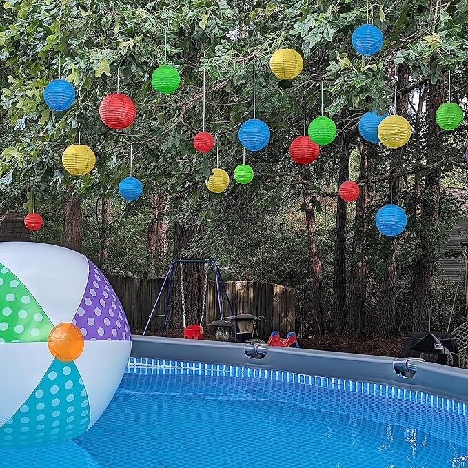 KNONEW 20 Pack 10" Multicolor Outdoor Silk Lanterns Decorative Party Waterprooof Chinese Hanging Round Lanterns for Weddings, Birthdays, Parties Decoration (No Light Bulbs Included)