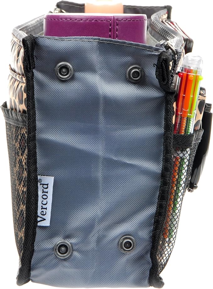 Vercord Purse Organizer Insert for Handbags Bag Organizers Inside Tote Pocketbook Women Nurse Nylon 13 Pockets Leopard Large