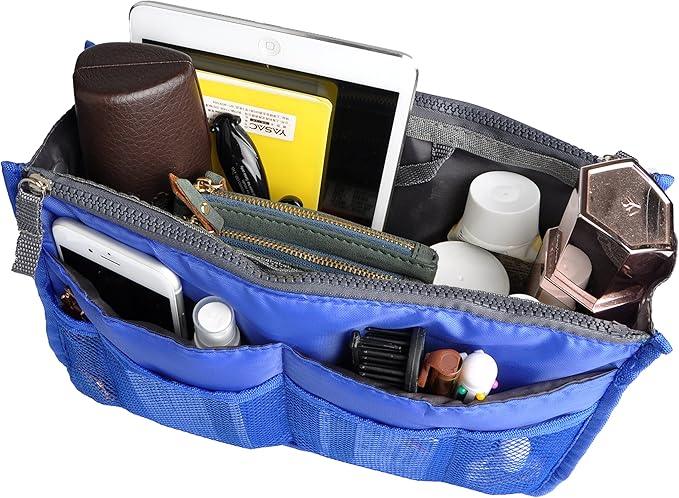 Vercord Purse Organizer Insert for Handbags Bag Organizers Inside Tote Pocketbook Women Nurse Nylon 13 Pockets Sapphire Blue Medium