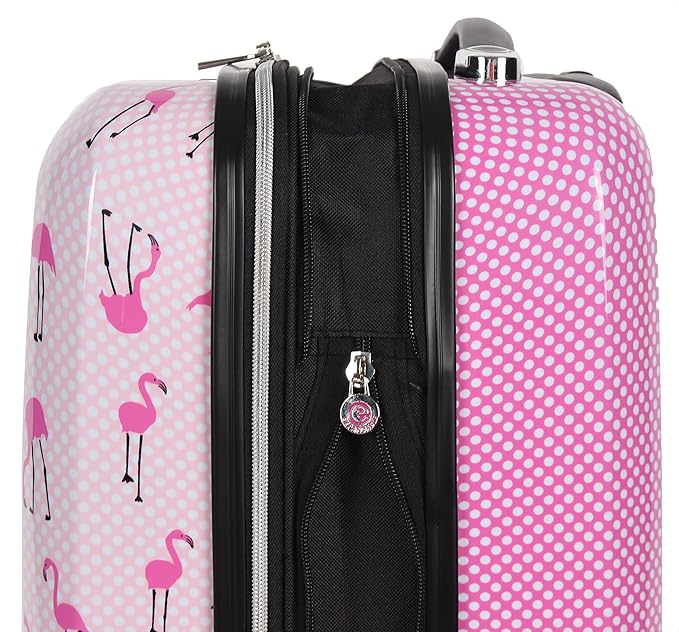 Betsey Johnson Designer 20 Inch Carry On - Expandable (ABS + PC) Hardside Luggage - Lightweight Durable Suitcase With 8-Rolling Spinner Wheels for Women (20in, Flamingo Strut)