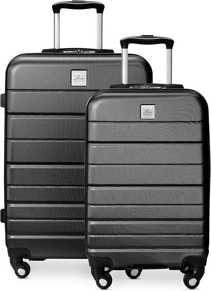 Skyway Epic 2.0 Hardside Lightweight and Durable ABS Shell Luggage, Spacious with 4-Wheel Spinners, Comfort Grip with Telescoping Handle, Men and Women, Black, 2-Piece Set (20, 24)