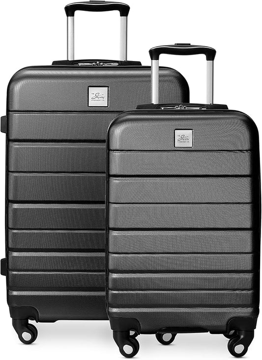 Skyway Epic 2.0 Hardside Lightweight and Durable ABS Shell Luggage, Spacious with 4-Wheel Spinners, Comfort Grip with Telescoping Handle, Men and Women, Black, 2-Piece Set (20, 24)