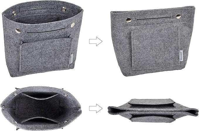 Vercord Mini Slim Small Felt Purse Organizer Insert Inside Handbag Tote Pocketbook for Women Grey
