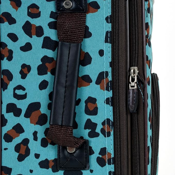 Rockland Fashion Softside Upright Luggage Set,Expandable,Telescopic Handle,Wheel, Blue Leopard, 2-Piece (14/19)