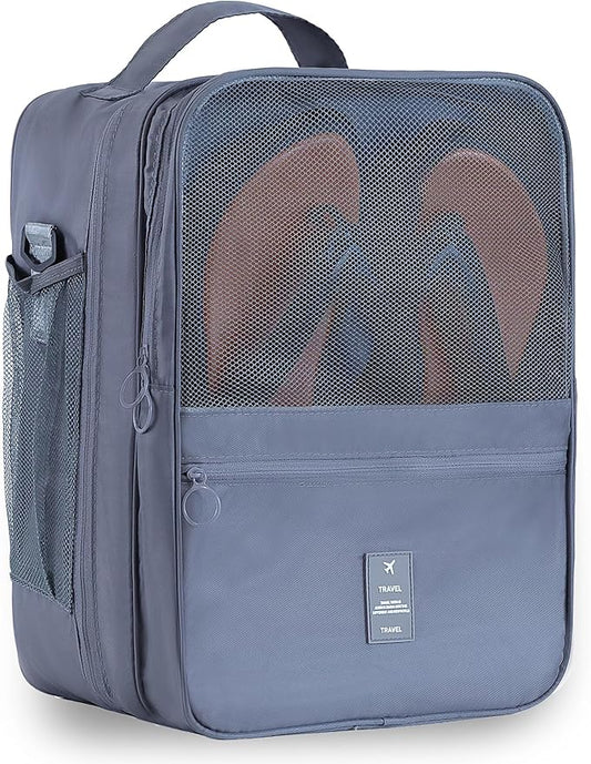 Large Shoe Bags for Travel Holds 4 Pair of Shoes, Shoe Storage Pouch with 3 Layers Compartments, Waterproof & Washable (Grey)