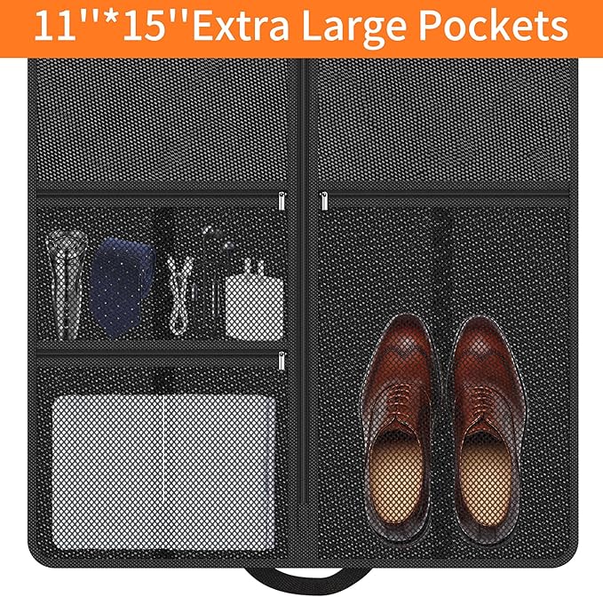 Garment Bag Travel Hanging Clothes: 54 Inch 2 Packs Fabric Breathable Foldable Zippered Pockets - Closet Storage Cover Packable - Men's Suit Shirts Uniform Jacket Jersey Tuxedo