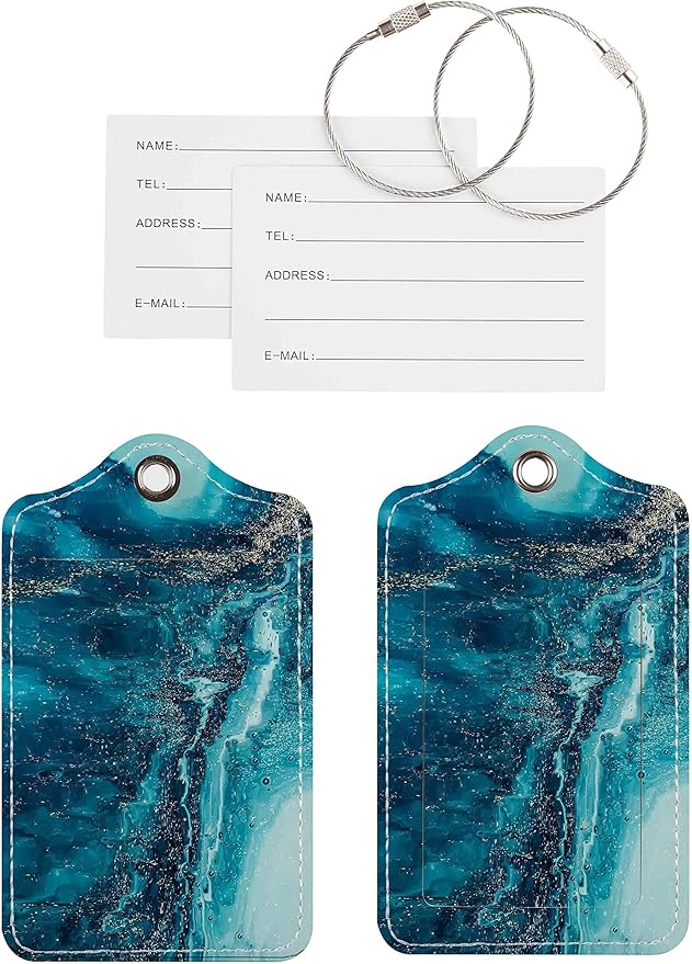 Luggage Tags for Suitcases, 2 Pack Cute PU Leather Suitcase Tag Identifiers TSA Approved with Stainless Steel Loop and Address Card for Baggage Tag for Cruise Airport Travel Essentials by Chelmon