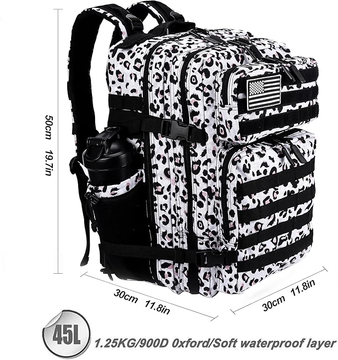 LHI Military Tactical Backpack for Men and Women 45L Army 3 Days Assault Pack Bag Large Rucksack with Molle System - Leopard
