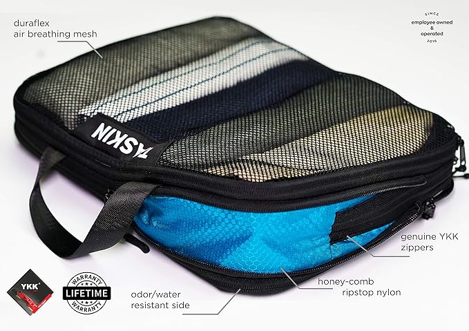 Taskin Compression Packing Cubes | Separate Clean & Dirty Compartments w/Flexible Separator | YKK Zippers | Set of 6 (2XL + 2L + 2M)
