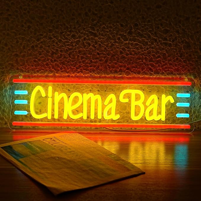 GNVETZLL Cinema Bar Neon Sign Movie Theater Neon Light Dimmable Bar LED Light Up Sign Popcorn Theater Neon Light up Sign for Man Cave Cinema Cafe