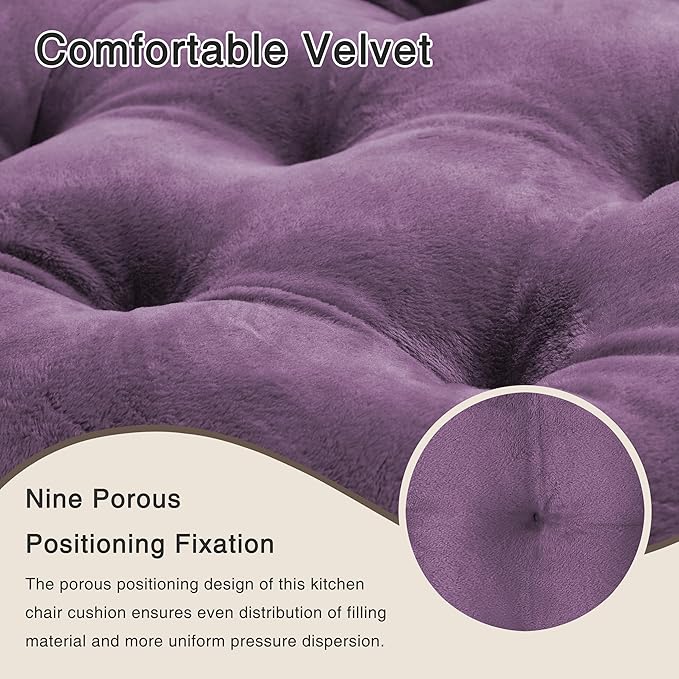OVOV 4 Pack Chair Cushions for Dining Chairs Soft Seat Cushions for Kitchen Desk Chairs Square Chair Pads with Ties (15.5"x15.5" Purple)