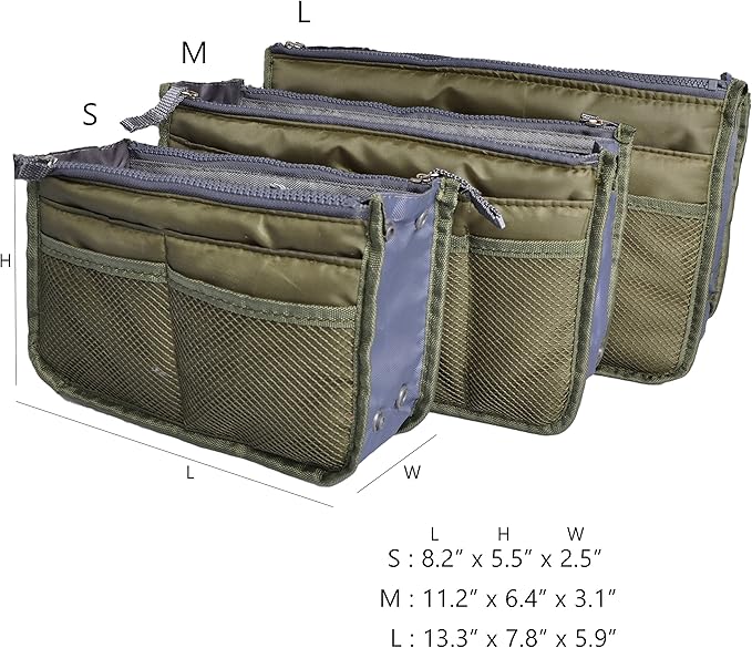 Vercord Purse Organizer Insert for Handbags Bag Organizers Inside Tote Pocketbook Women Nurse Nylon 13 Pockets Army Green Large