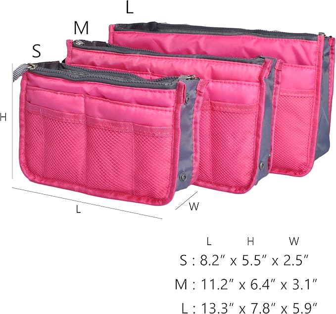 Vercord Purse Organizer Insert for Handbags Bag Organizers Inside Tote Pocketbook Women Nurse Nylon 13 Pockets Rose Large