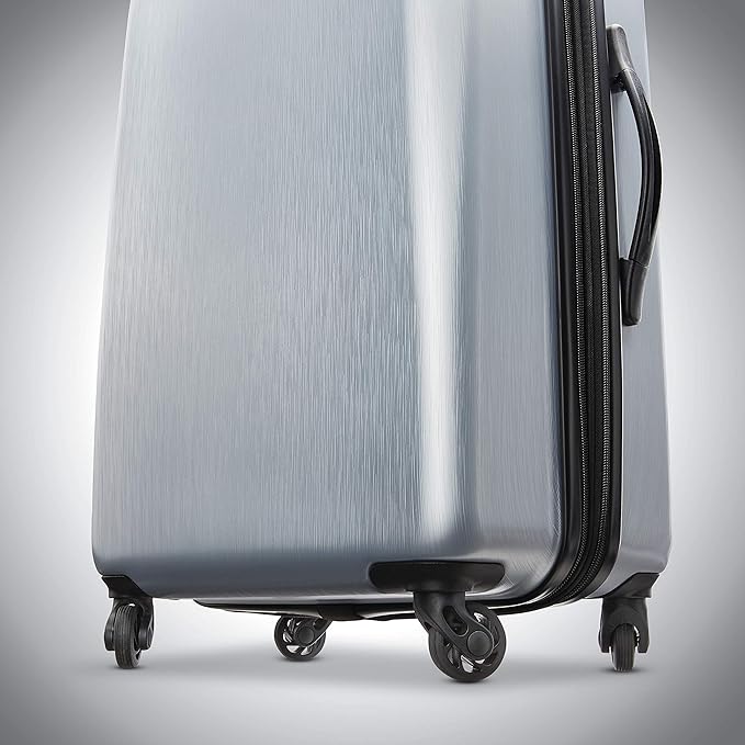 American Tourister Moonlight Hardside Expandable Luggage with Spinner Wheels, Silver, Checked-Medium 24-Inch