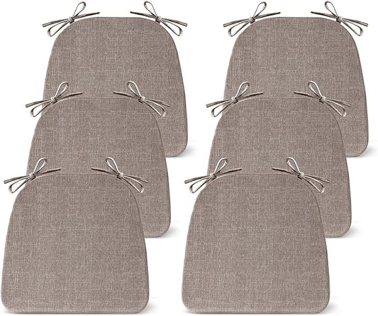 Chair Cushions for Dining Chairs Set of 6, Non Slip Kitchen Chair Pads, 17" x 16" x 2", Indoor Dining Chair Cushions with Ties, D-Shaped Seat Cushions for Kitchen Chairs, Light Brown