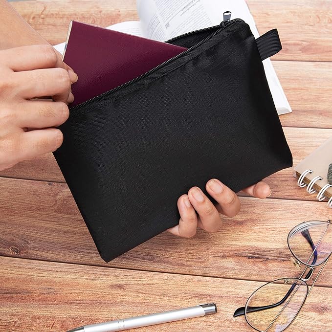 Small Black Nylon Zipper Pouch (6x8 Inch - Set of 5) For Travel Cosmetics Cables Documents Office Supplies Organizer Bag
