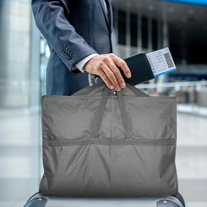 Travel Garment Bag with Zipper Pocket, Suit Bag for Suits, Dresses, Coats