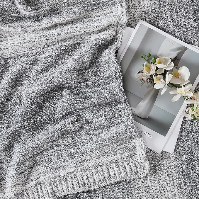 Throw Blanket, Grey Gradient Soft Cozy Fluffy Knitted Throw Blankets for Couch, Sofa, Bed, Chair, Warm Fuzzy Plush Travel Picnic Lightweight Blanket, 50x60 inches