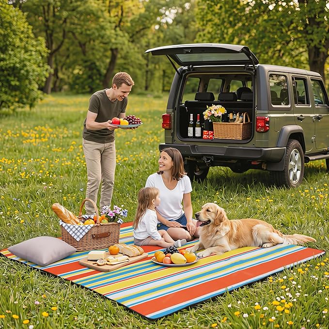 AISPARKY Pocket Beach Blanket Waterproof Sandproof Compact Picnic Mat with Sand Remover, Portable Outdoor Mat for Camping Hiking Travel Festival