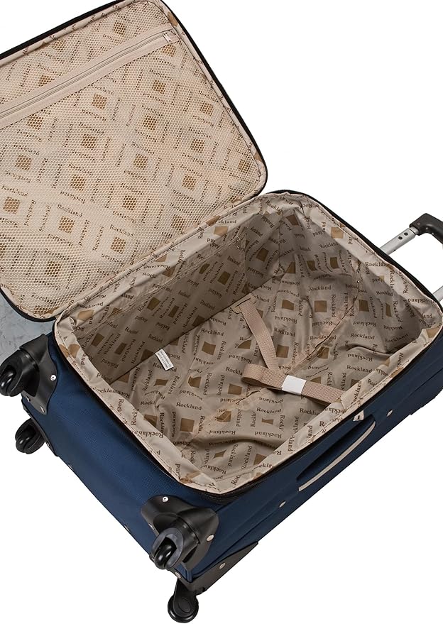 Rockland Impact Softside Spinner Wheel Luggage Set, Navy, 4-Piece Set (18/22/26/30)