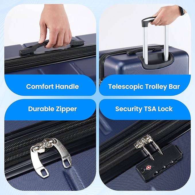 Simple Deluxe 24 Inch Hardside Carry On Luggage, Suitcase with Double Spinner Wheels & TSA Lock, Hard Shell Suitcase, Expandable Rolling Lightweight Luggage, Blue