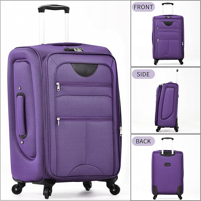 Merax Suitcase Set Softside 3-Piece Expandable Luggage with TSA Lock Spinner Wheels Lightweight Upright Luggage with Travel Bag(22/26/30 IN, Purple)
