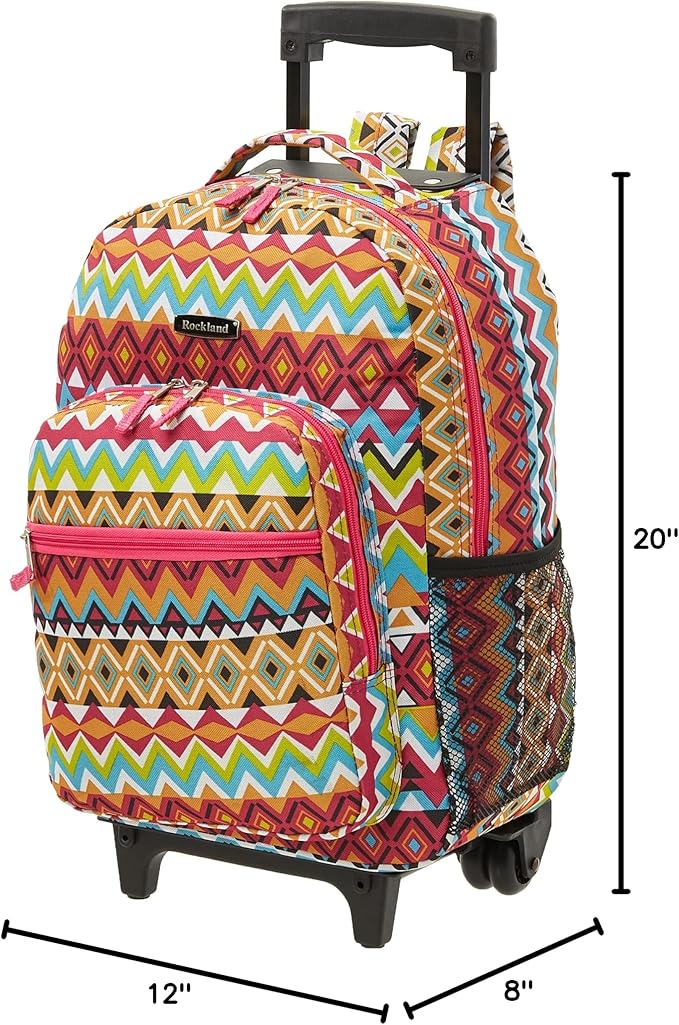Rockland Double Handle Rolling Backpack, Tribal, 17"
