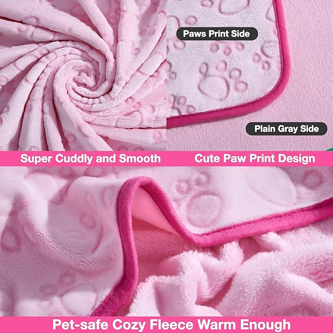 Stuffed Premium Soft Dog Blanket, Flannel Pink Stuff Cute Paw Print, 43 * 66 inches, Cat Blanket Puppy Supplies Dog Products Stuff Essentials