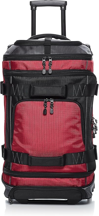 Amazon Basics Ripstop Wheeled Duffel Bag with Multi-Pocket Design, Portable, 30", Red