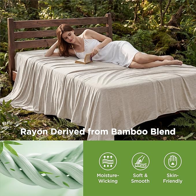 Bedsure Oat Beige Cooling Blanket Queen Size for Hot Sleepers - Summer Cold Blanket for Queen Size Bed with Rayon Derived from Bamboo, Ice Cool Cold Arc-Chill Thin Summer Bedding Essentials, 90x90