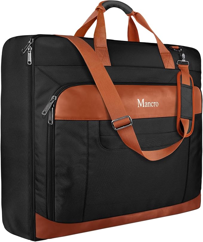 Mancro Carry On Garment Bags for Travel, Garment Convertible Weekender Bag for Wrinkle-Free, Hanging Travel Suit Bags with Shoulder Strap, Waterproof Suitcase Luggage Bag for Men Women, Black
