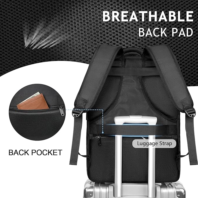 MATEIN Extra Large 45L Travel Laptop Backpack, Airline Approved Carry on Backpack with Shoe Compartment, Water Resistant Luggage College Overnight Weekender Travel Bag Fit 18" Laptop, Black