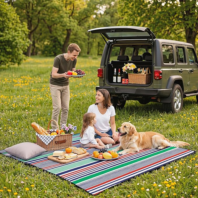 AISPARKY Pocket Beach Blanket Waterproof Sandproof Compact Picnic Mat with Sand Remover, Portable Outdoor Mat for Camping Hiking Travel Festival