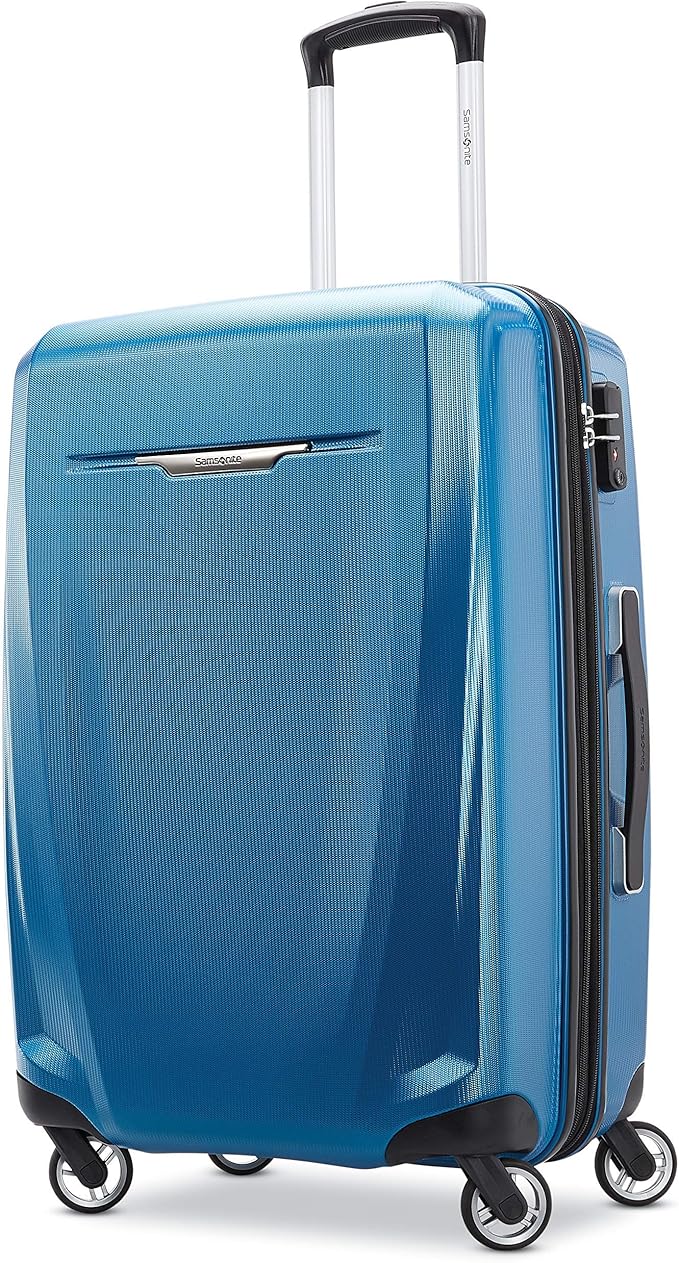 Samsonite Winfield 3 DLX Hardside Expandable Luggage with Spinners, Blue/Navy, Checked-Medium 25-Inch