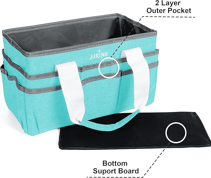 JJRING Craft Organizer Tote Bag, Art Storage Caddy with Multiple Pockets, Sky Blue Sewing Bag for Art, Craft, Scrapbooking, School, Medical, and Office Supplies Storage