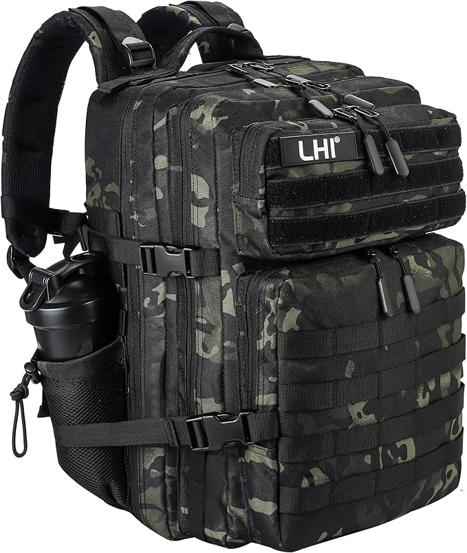 LHI Military Tactical Backpack for Men and Women 45L Army 3 Days Assault Pack Bag Large Rucksack with Molle System - Black CP