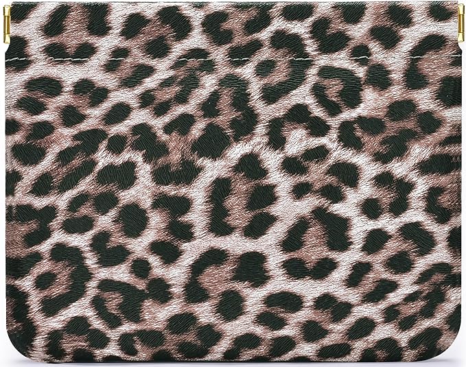 Leather Pocket Cosmetic Bag for Purse,Coin Purse Lipstick Cosmetic Accessories Organizer, Travel Kit Storage Pouch,Waterproof Portable No Zipper Self-closing (Leopard print)