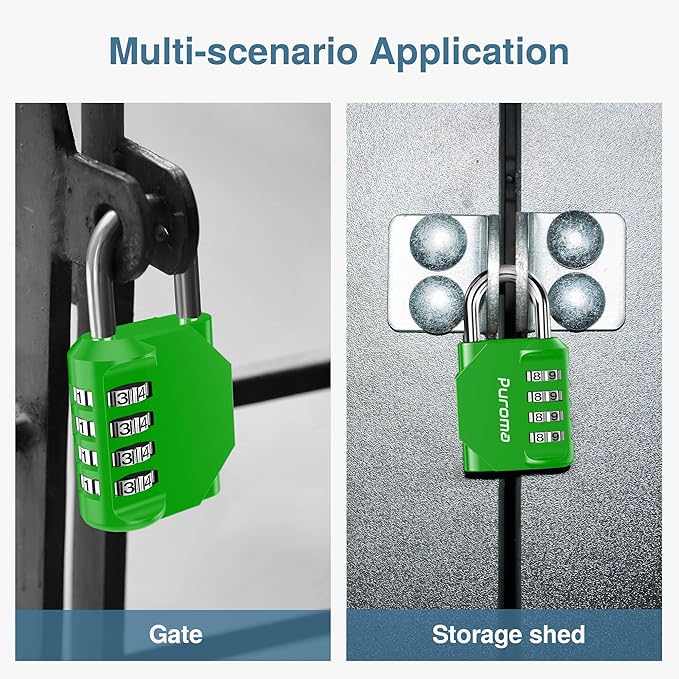 Puroma 2 Pack Combination Lock for Locker 4 Digit Outdoor Waterproof Padlock for School, Gym, Sports, Fence, Toolbox, Gate, Case, Outdoor, Hasp Storage, Cabinets (Green)