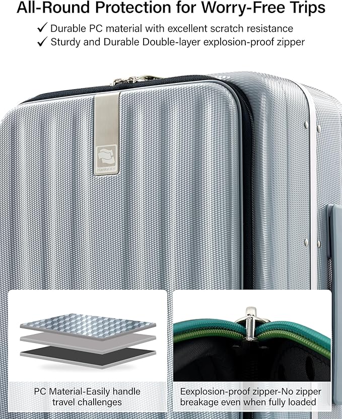 Hanke 26 Inch Large Checked Luggage PC Hard Shell Luggage Top Opening Travel Luggage Suitcases with Wheels for Woman Men.(Grey)