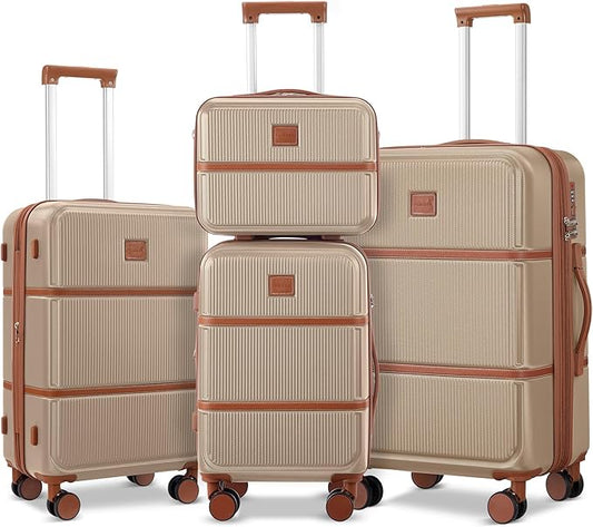 Suitour Expandable 4-Piece Luggage Set (14" 19" 23" 27") ABS Hardside Suitcase Sets with Spinner Wheels Checked Luggage Travel Suitcase