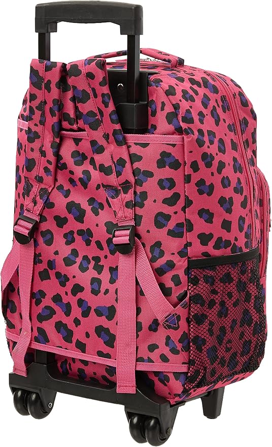 Rockland Double Handle Rolling Backpack, Magenta Leopard, 17"