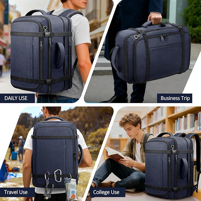 Travelability Carry On Backpack,Expandable 1-7 DAYS Roomy Travel Backpack with USB Cable Port,Anti Theft Water Resistant Fits 18.4"Laptop Large Business Backpack for Men Women,Flights Approve,Blue